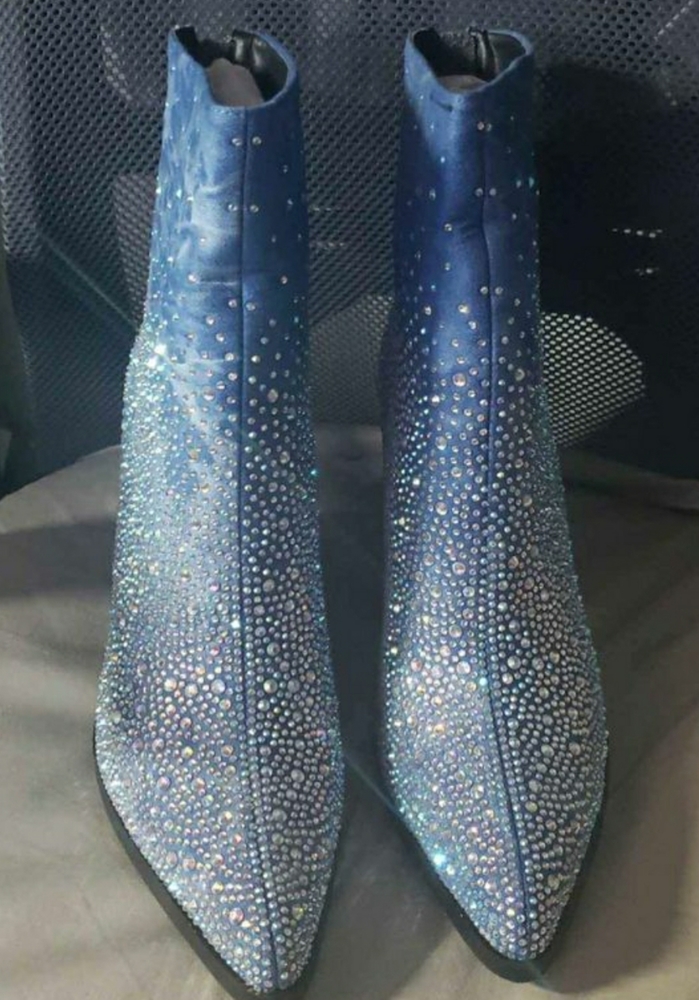 NIB Denim Rhinestone Boots - Picture 2 of 6